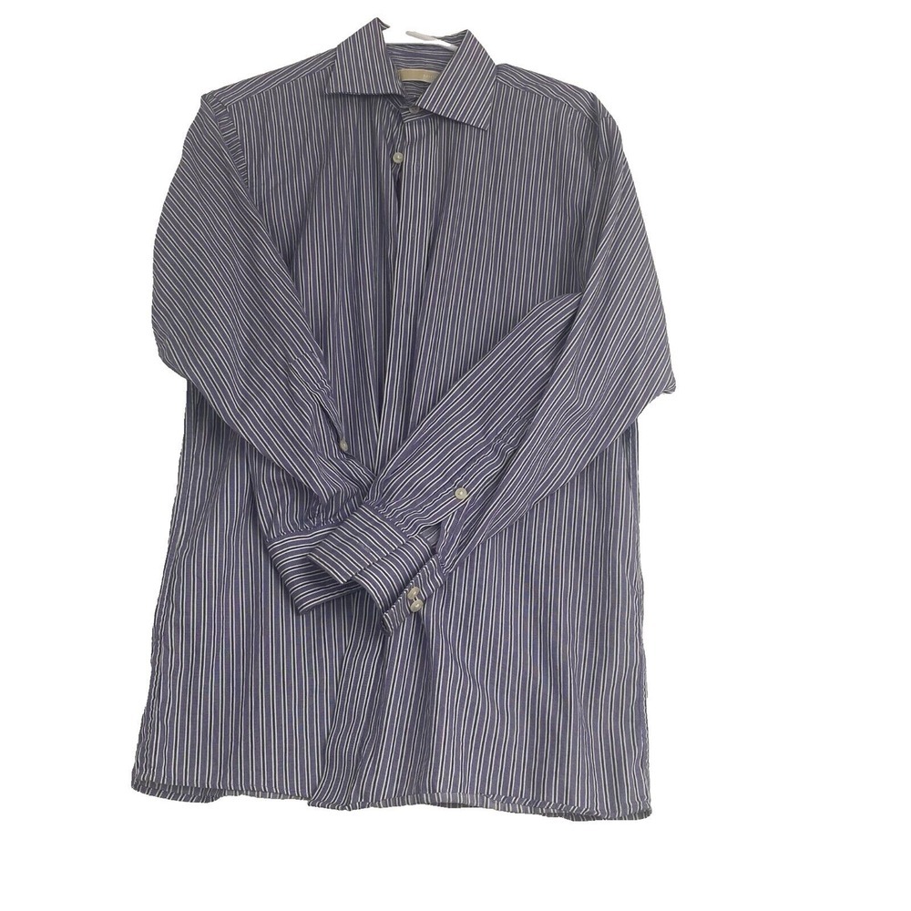 Michael Kors Men dress shirt purple‎ stripes long sleeve buttons size 15.5 32/33